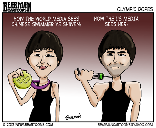 8 2 12 Bearman Editorial Cartoon Ye Shiwen Olympic Swimmer Doping Editorial Cartoon Ye Shiwen Olympic Swimmer Doping