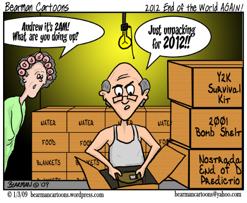 End of the World Again Mayan Calendar 2012 Cartoon by Bearman Cartoons